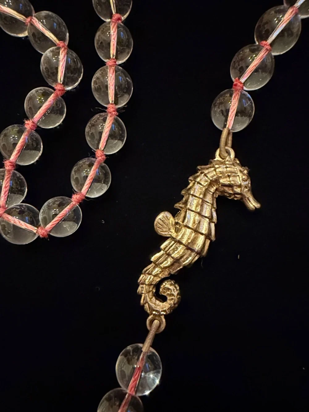 J.Crew Seahorse Long Pink Cord Clear Beaded Necklace - Picture 6 of 6